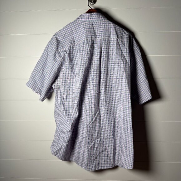 Brooks Brothers Men's Short Sleeve Button Down Shirt, XL, Blue Pink Plaid - Picture 5 of 7